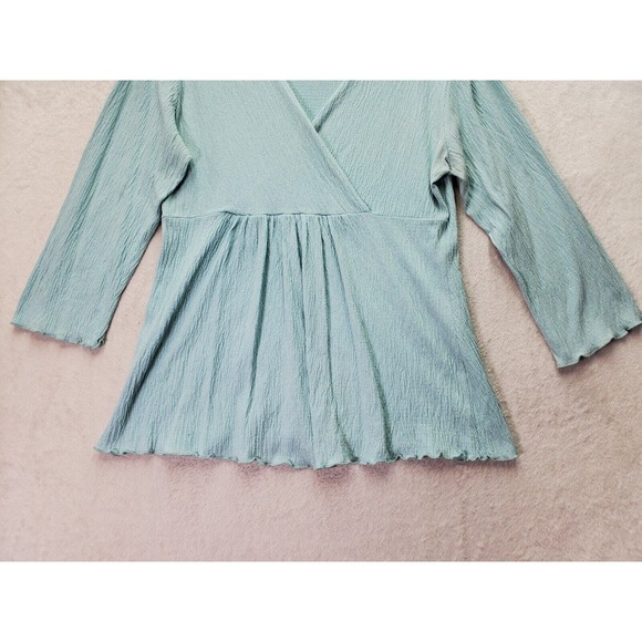 Susan‎ Lawrence Blouse Top Womens XL Blue Long Casual Sleeve Wrap V Neck Pleated - Picture 4 of 7